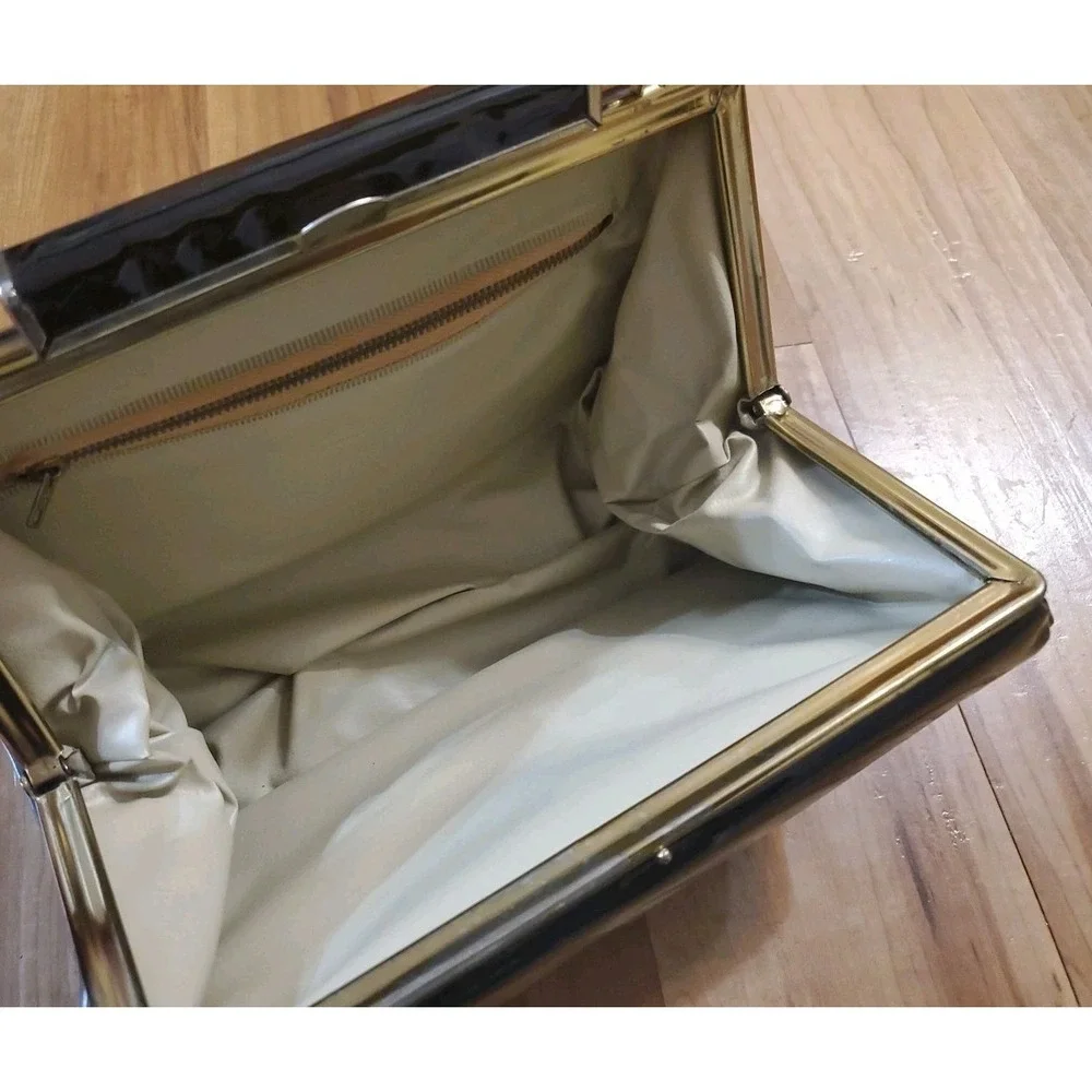 Vintage Dover Black Patent Vinyl Handbag Purse USA Made MCM